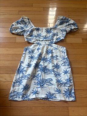 Sundae Muse Ruby Sees Blue & White Tropical Cutout Mini Dress